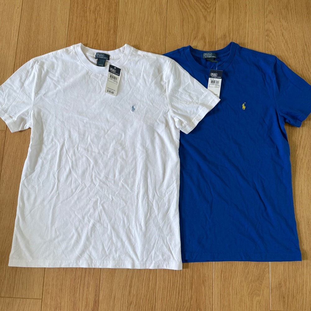 NWT Polo Ralph Lauren T-Shirt Bundle Kids Size L 14-16 White Blue Pony NEW YOUTH